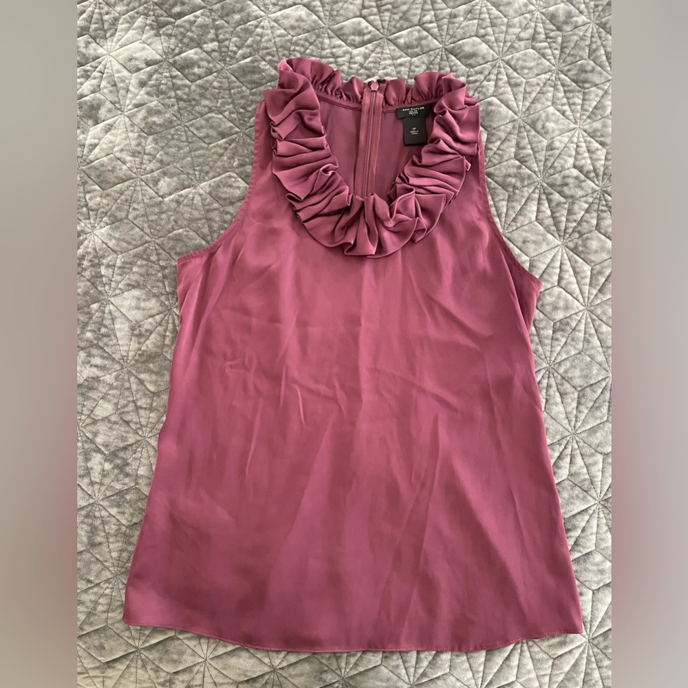 Ann Taylor Burgundy Satin Sleeveless Blouse